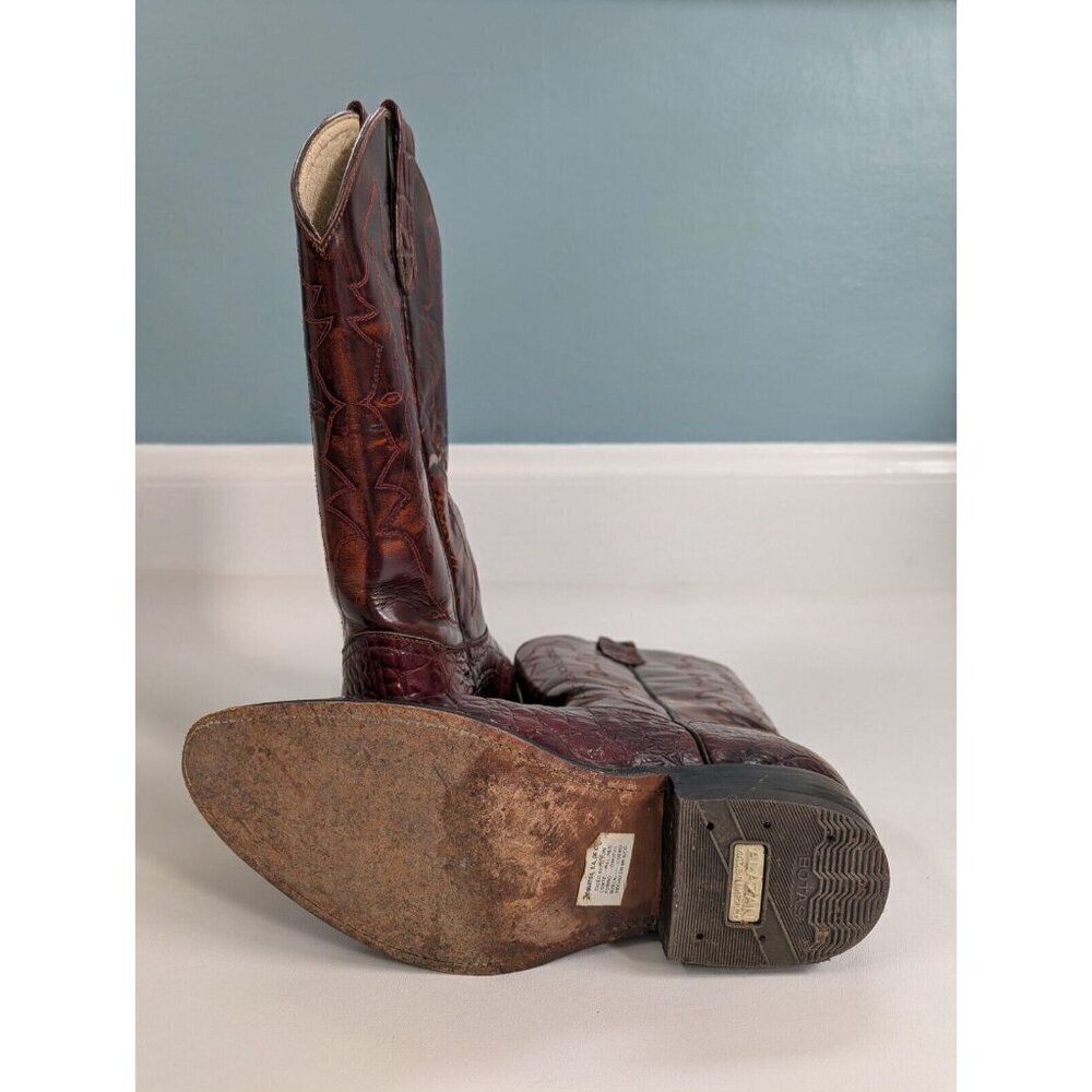 Vintage Botas Sandoval Men's Cowboy Boots Embossed Leather Size 27/9 Burgundy - Picture 10 of 10
